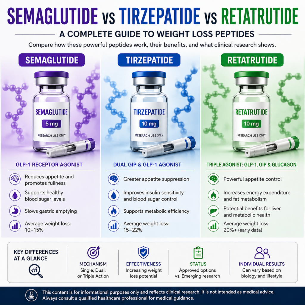 comparing semaglutide, tirzepatide and retatrutide in clinical environments